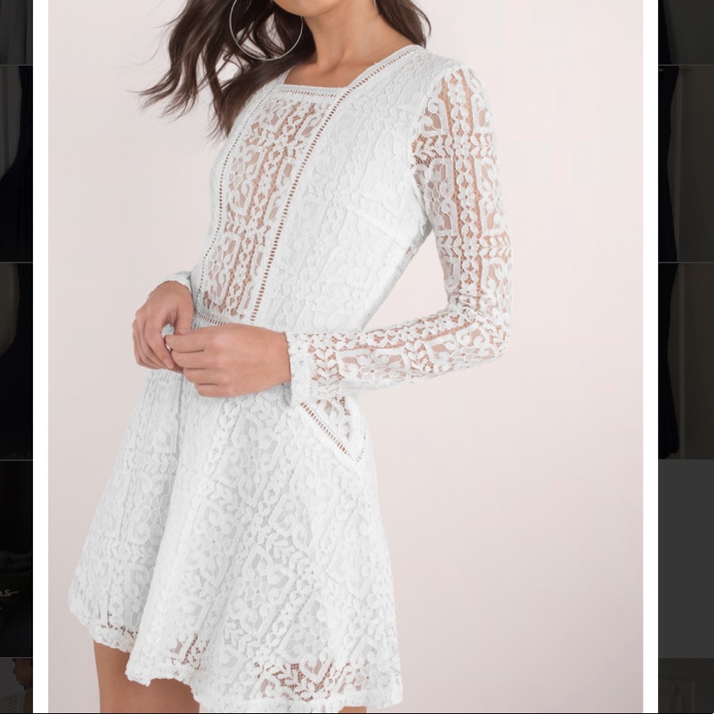 White Lace Long Sleeved Dress